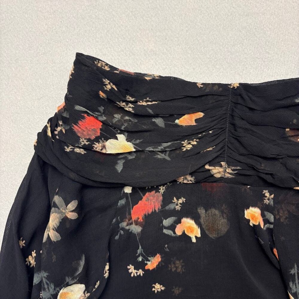ALLSAINTS Erica Kora Asymmetric Hem Black Floral Tiered Mini Skirt Size 10 - Picture 7 of 13